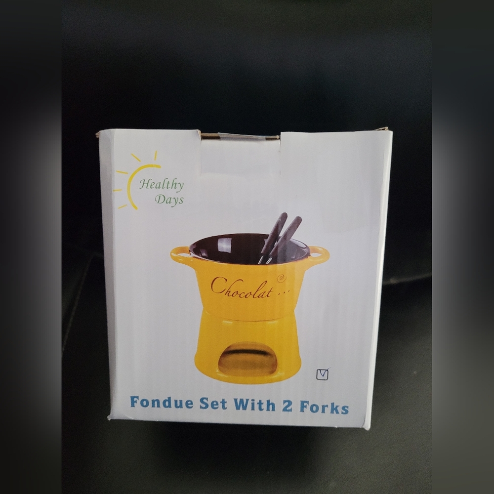 NIB NWOT Healthy Days Yellow Fondue Set with 2 Forks
